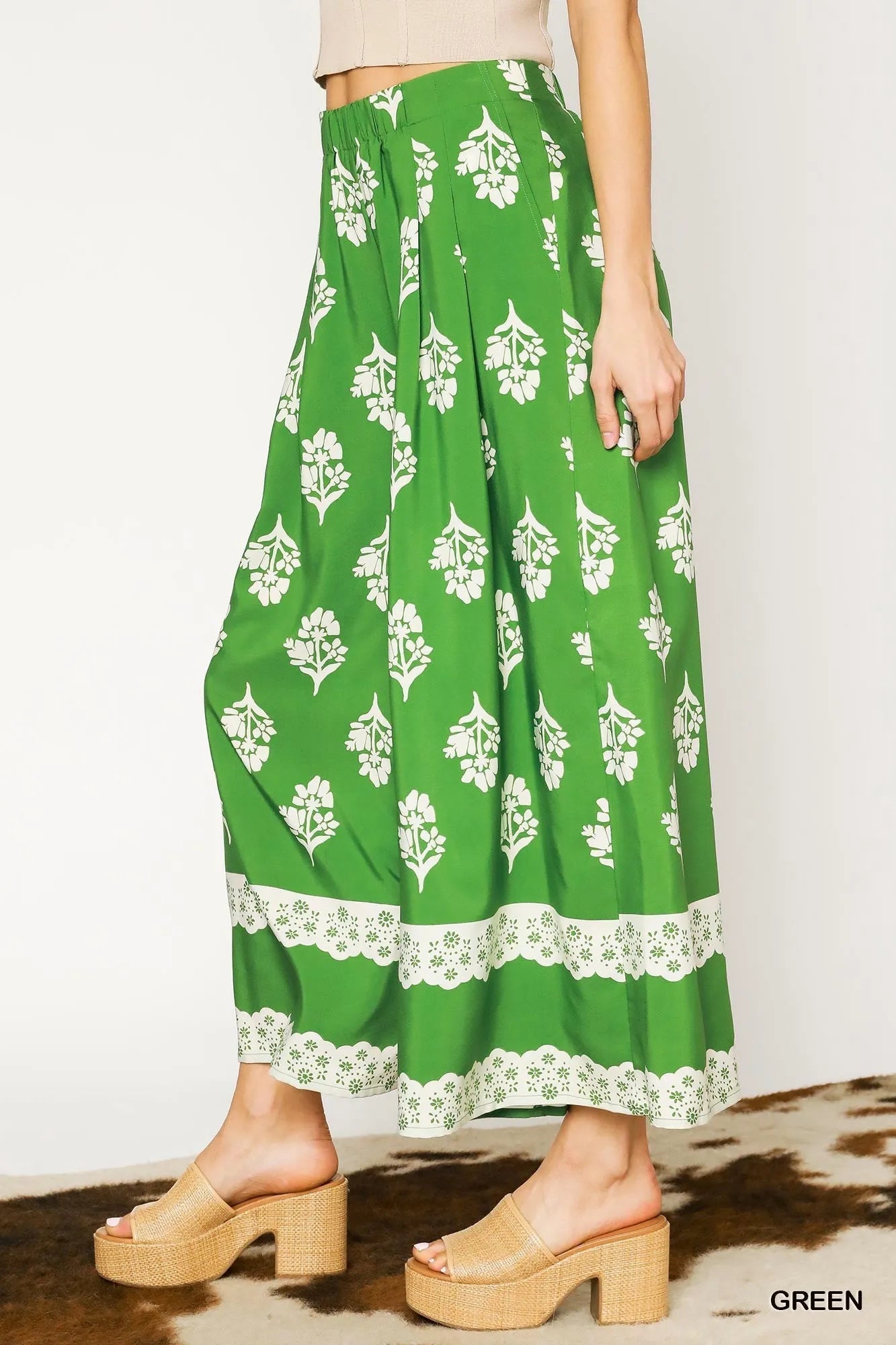 Umgee Floral Pleated Wide - Leg Pants - Jennie Dots