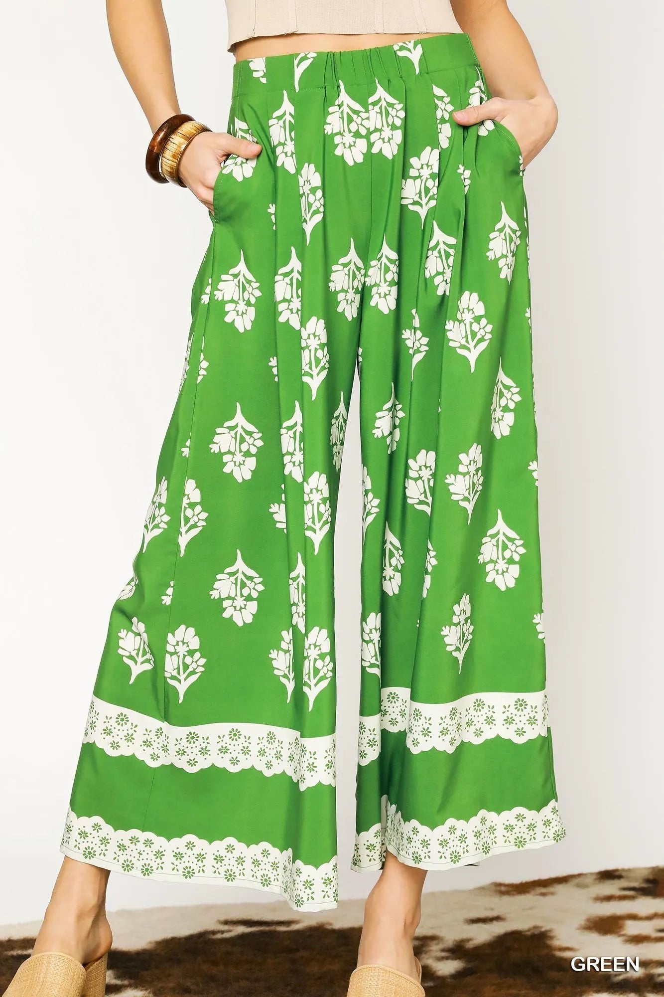 Umgee Floral Pleated Wide - Leg Pants - Jennie Dots