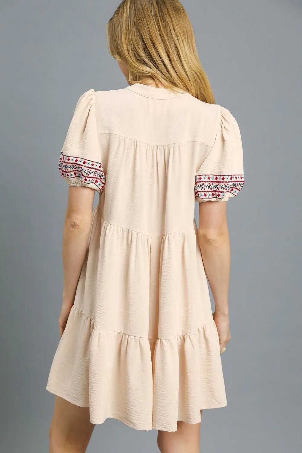 Umgee Floral Trim Puff Sleeve Mini Dress - Jennie Dots