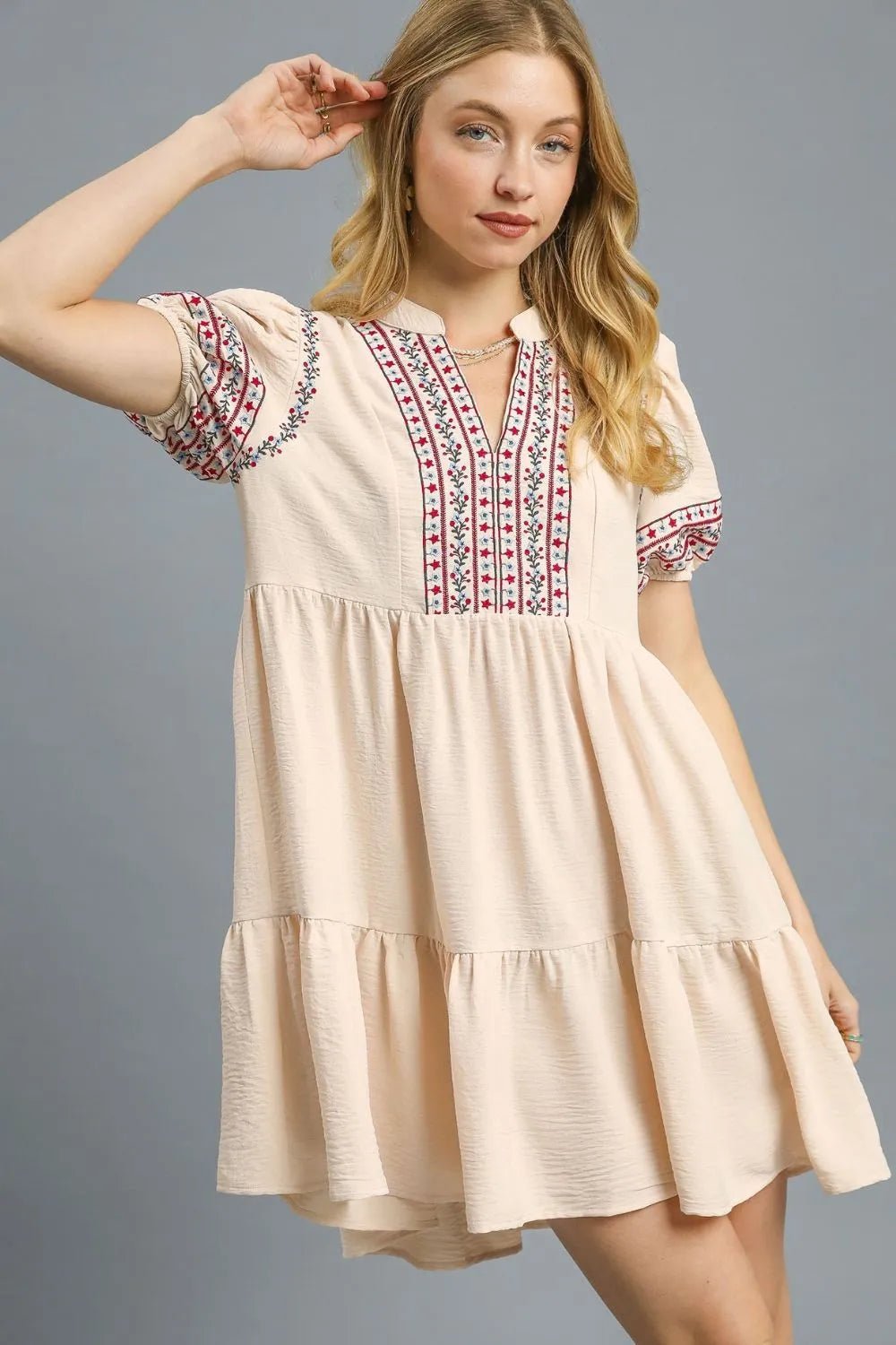 Umgee Floral Trim Puff Sleeve Mini Dress - Jennie Dots
