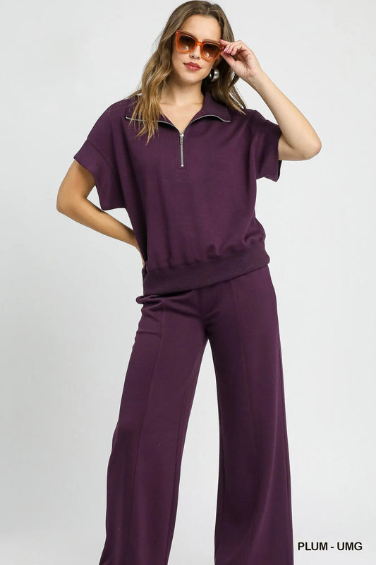 Umgee Full Size Half - Zip Short Sleeve Top Plus Size - Jennie Dots
