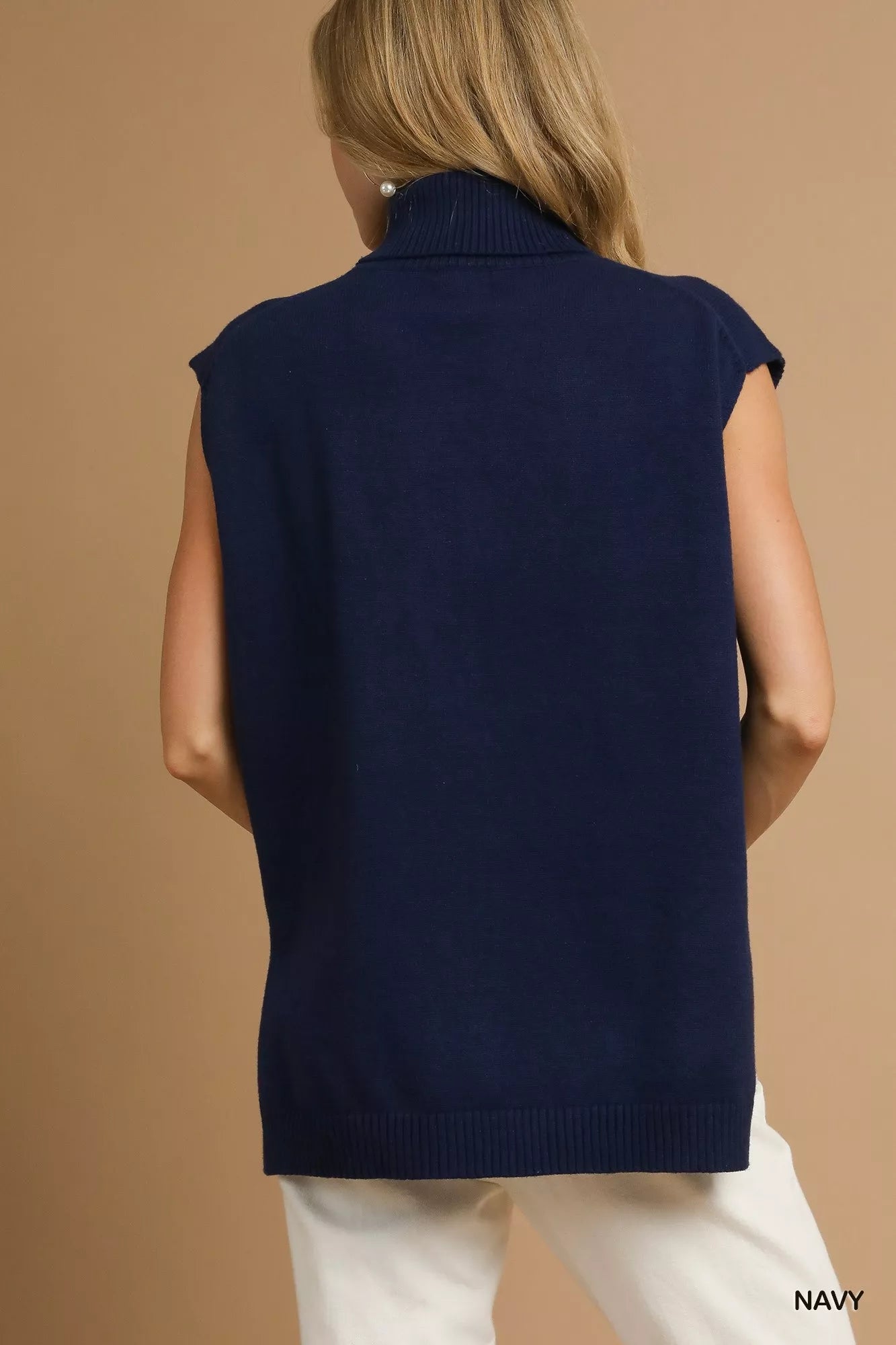 Umgee High - Low Turtleneck Sleeveless Sweater Top - Jennie Dots