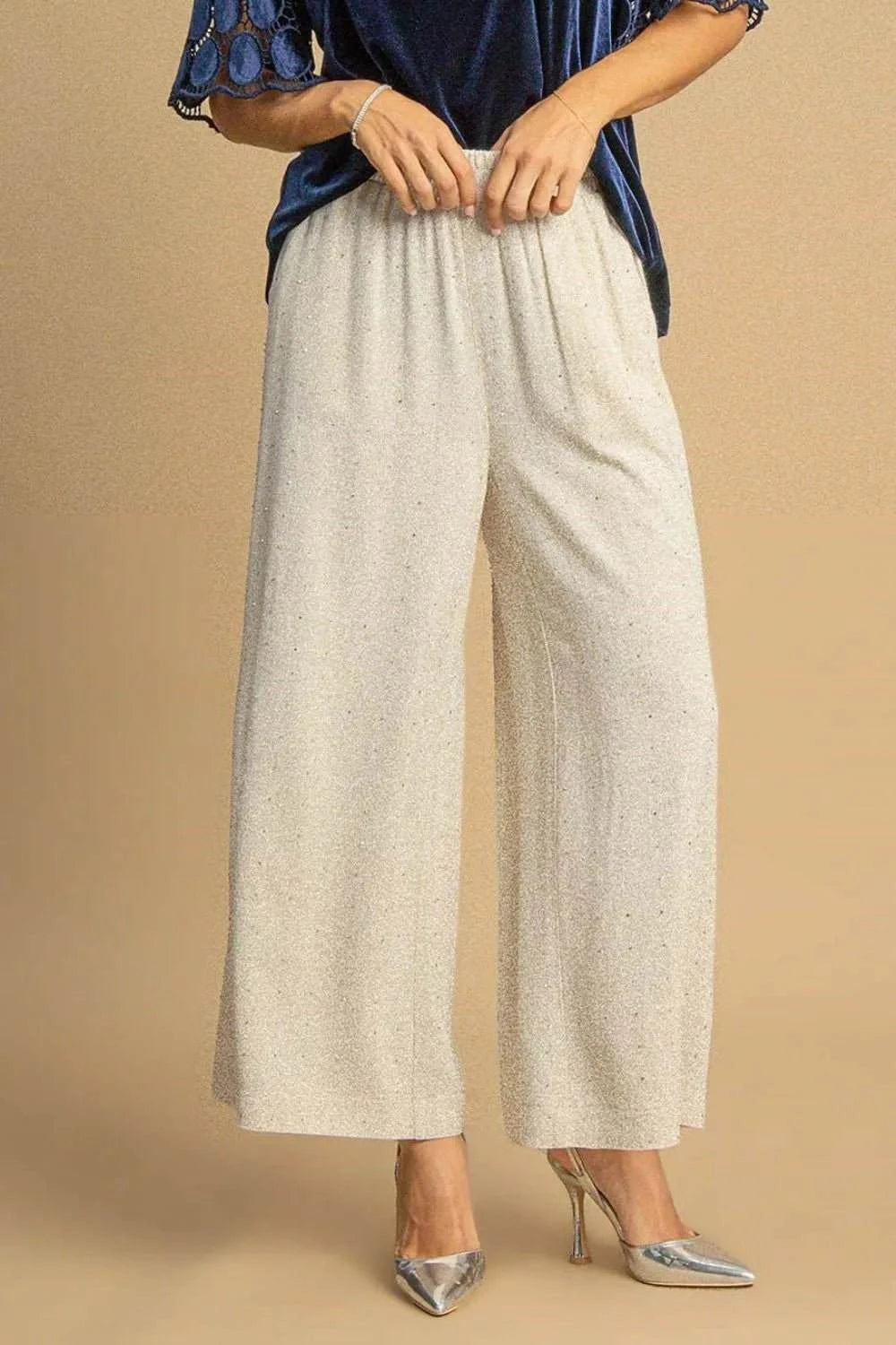 Umgee High Waisted Embellished Linen Pants - Jennie Dots
