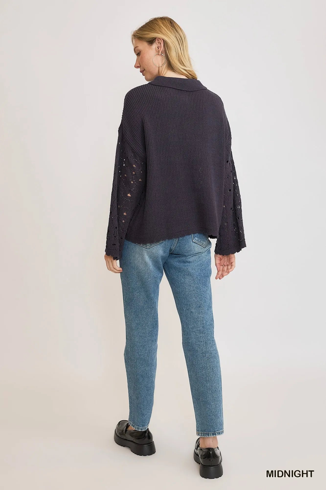 Umgee Hollow Out Button Down Cardigan - Jennie Dots