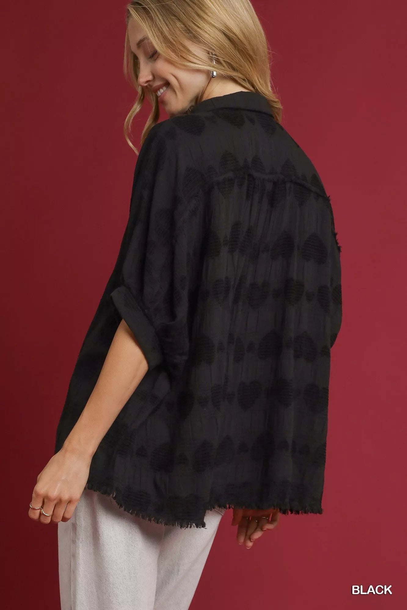 Umgee Jacquard Heart Collared Shirt - Jennie Dots