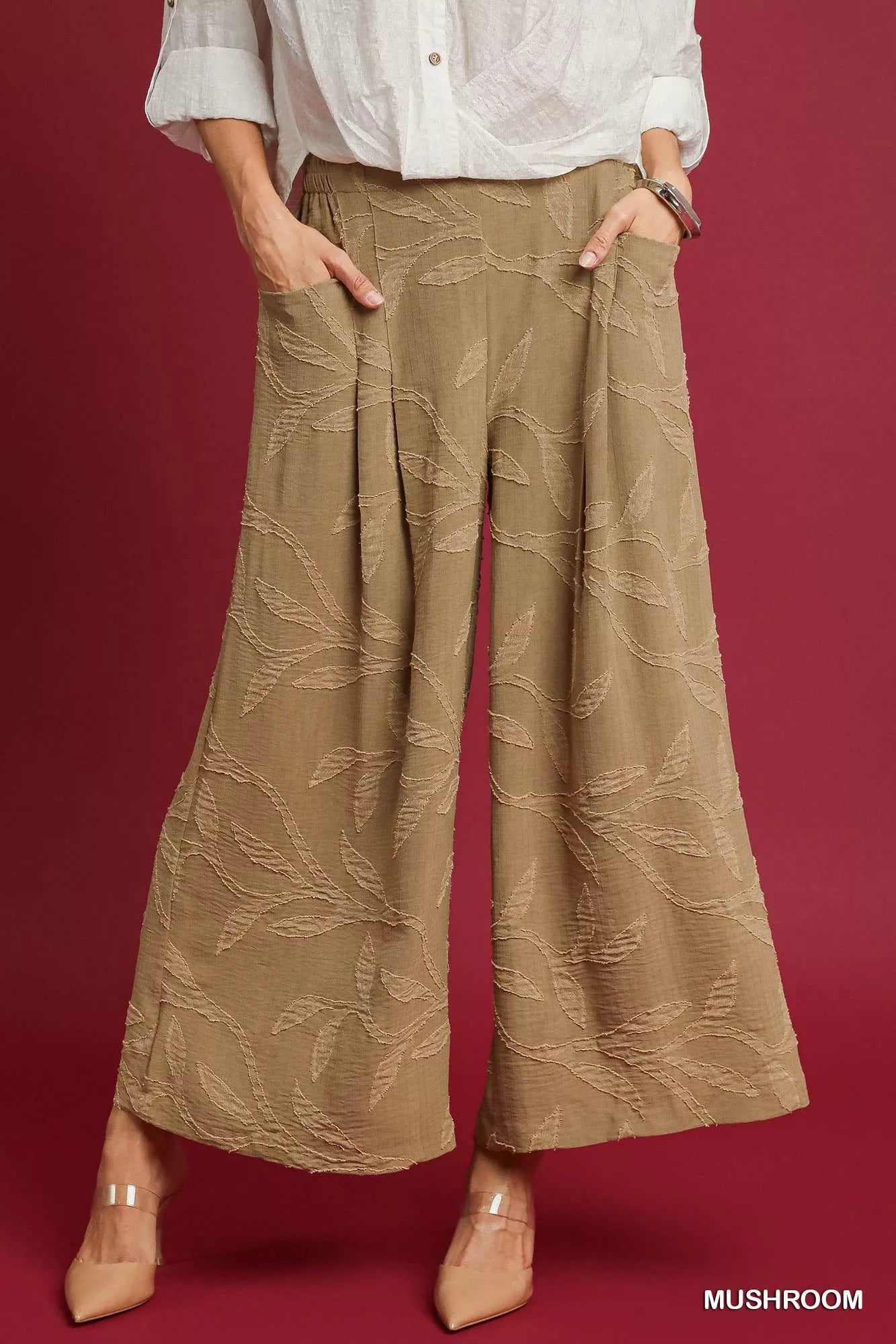 Umgee Jacquard Wide - Leg Pants - Jennie Dots
