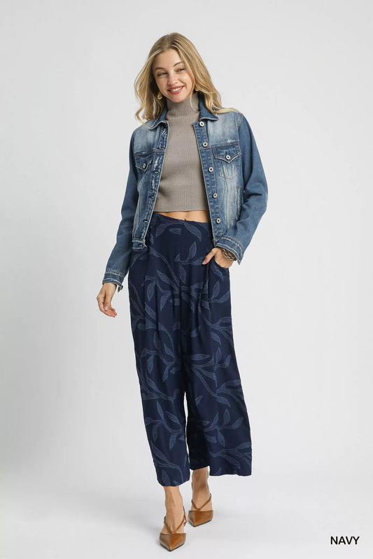 Umgee Jacquard Wide - Leg Pants - Jennie Dots
