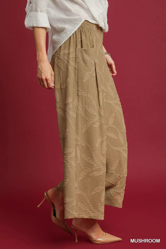 Umgee Jacquard Wide - Leg Pants - Jennie Dots