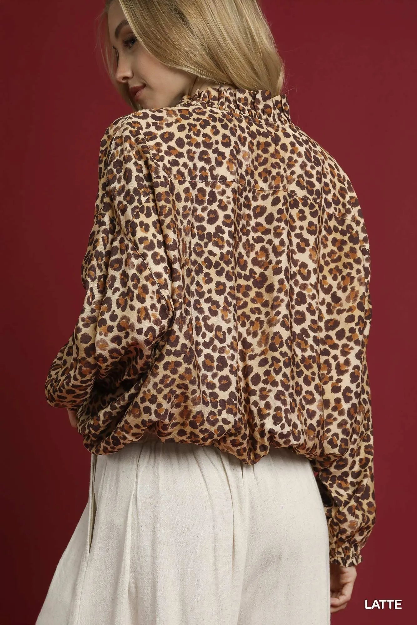 Umgee Leopard Print Balloon Sleeve Blouse - Jennie Dots