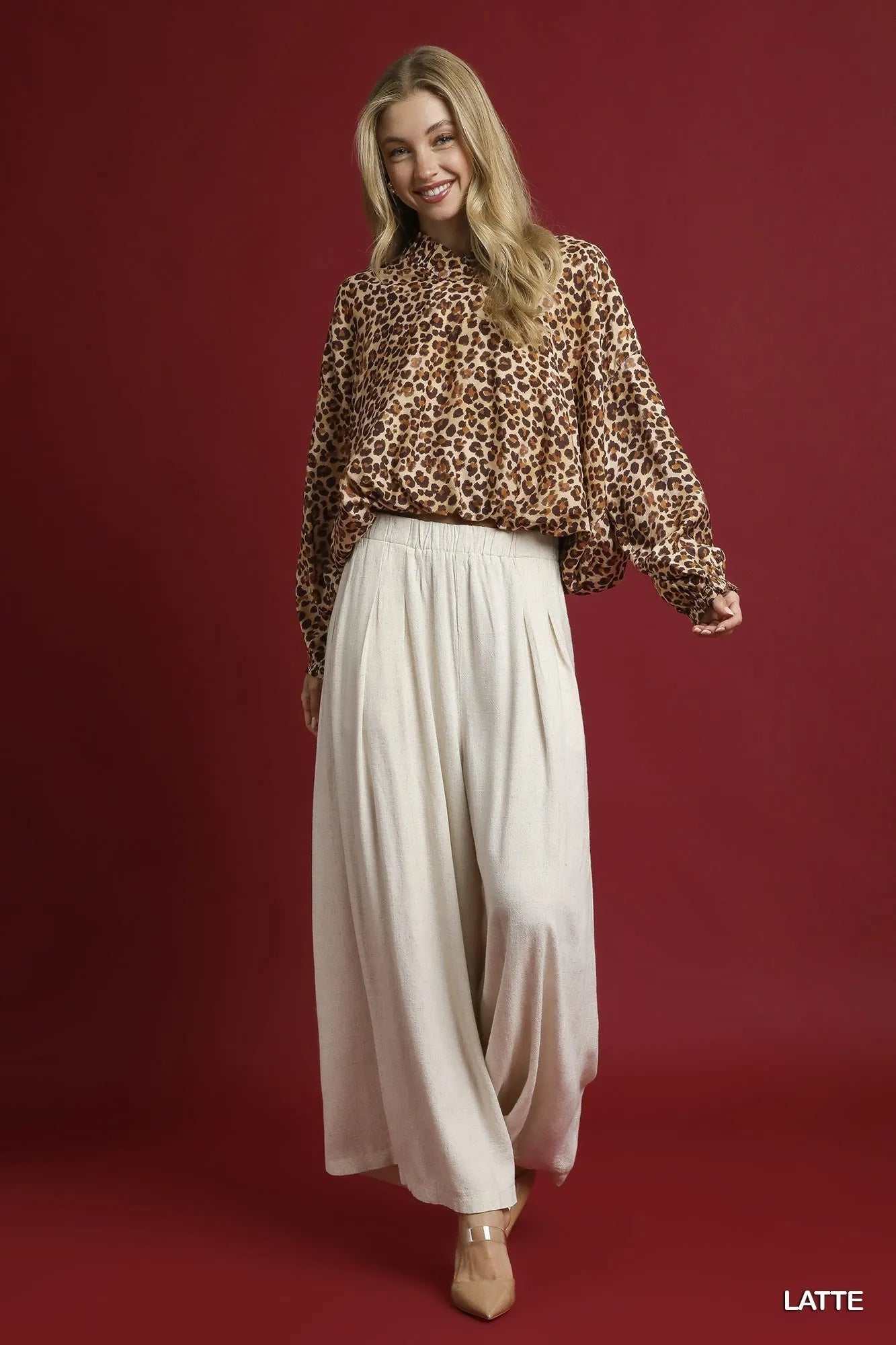 Umgee Leopard Print Balloon Sleeve Blouse - Jennie Dots