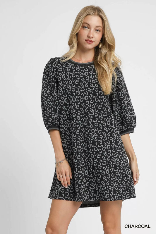 Umgee Leopard Print Jacquard Mini Dress - Jennie Dots