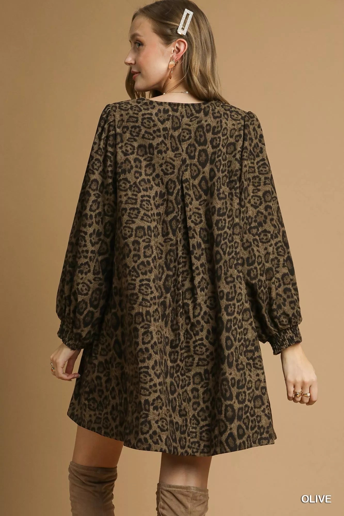 Umgee Leopard Print Long Sleeve Swing Dress - Jennie Dots