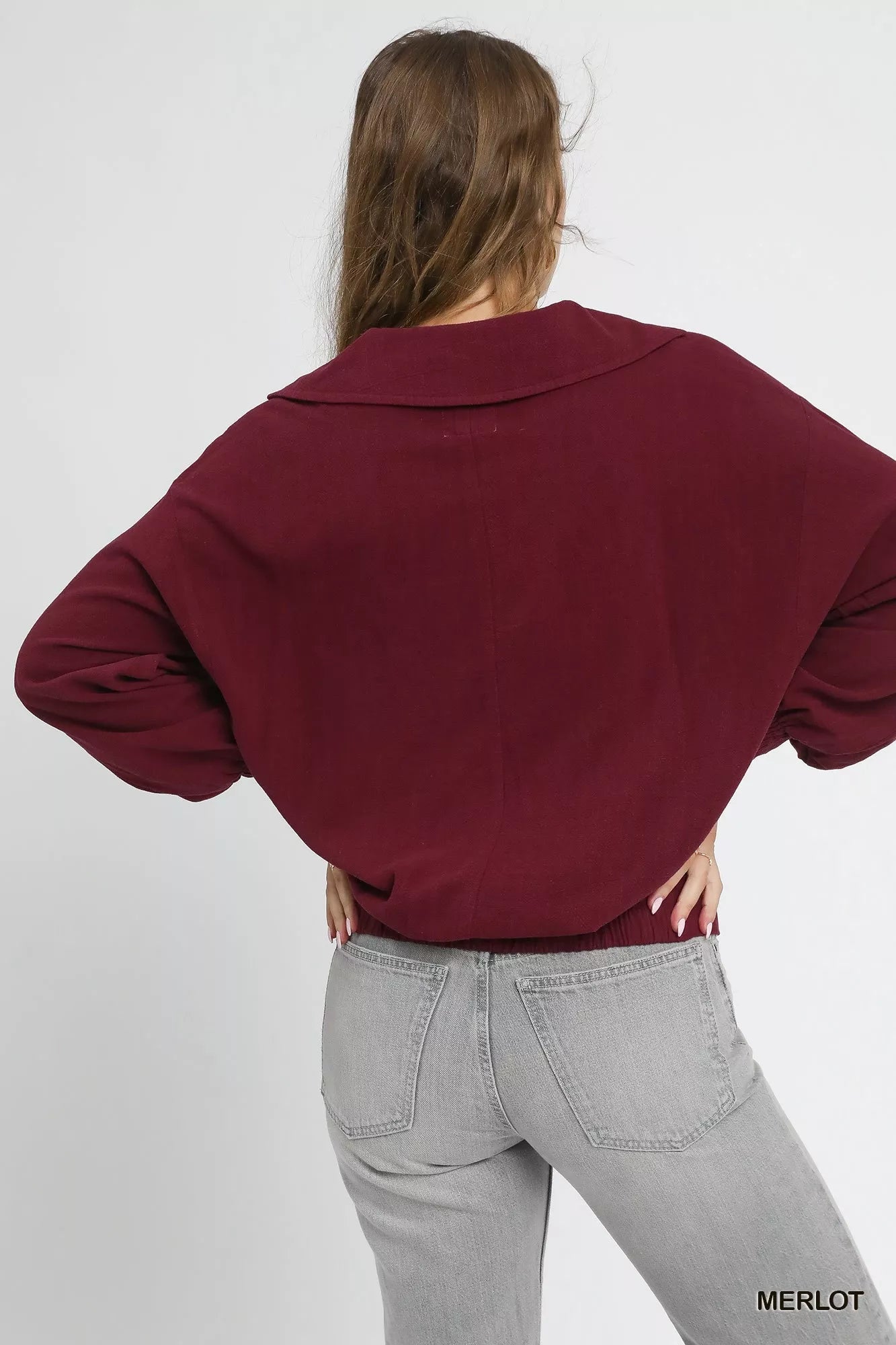 Umgee Linen Long Sleeves Elastic Hem Blouse - Jennie Dots