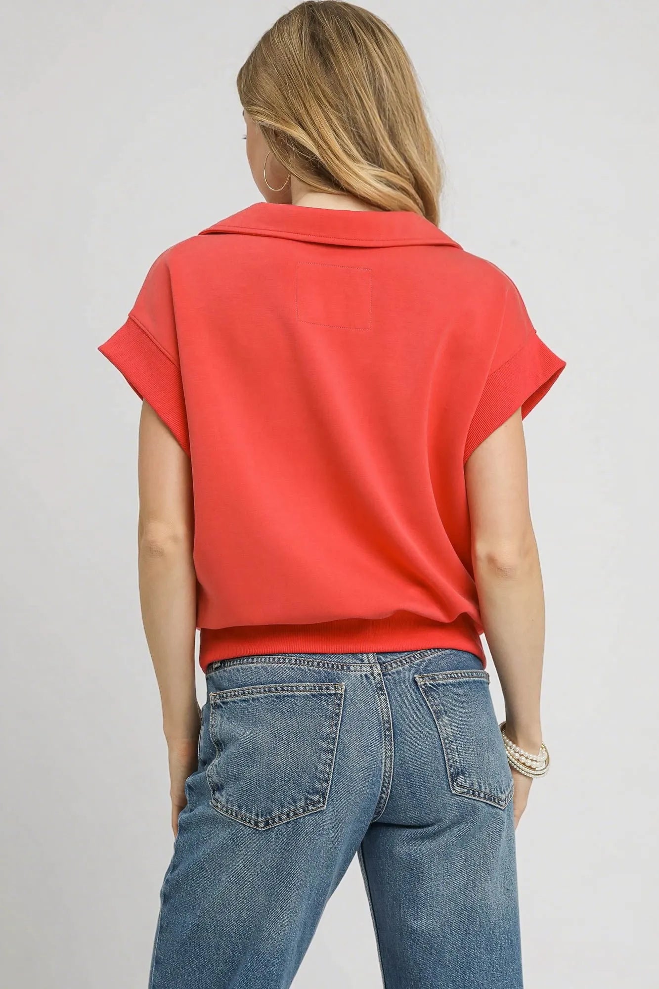 Umgee Luxe Knit Collared Short Sleeve Polo Sweatshirt - Jennie Dots
