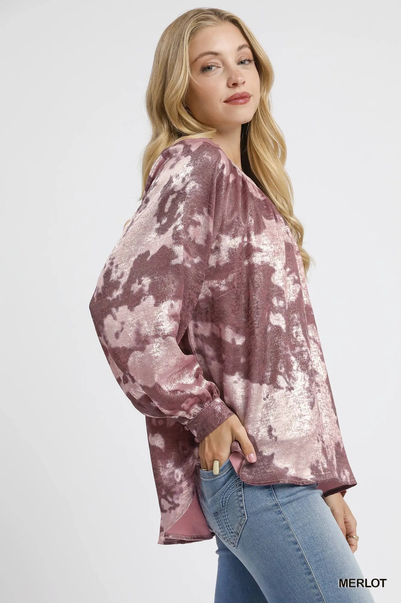 Umgee Metallic Fabric Blouse with Balloon Sleeves - Jennie Dots
