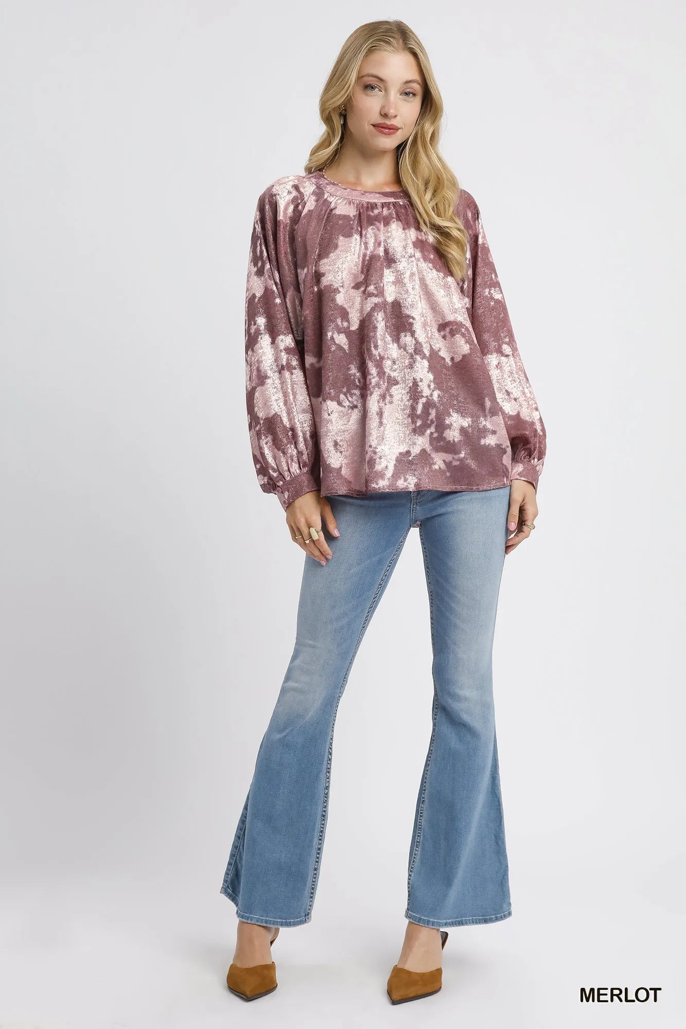 Umgee Metallic Fabric Blouse with Balloon Sleeves - Jennie Dots