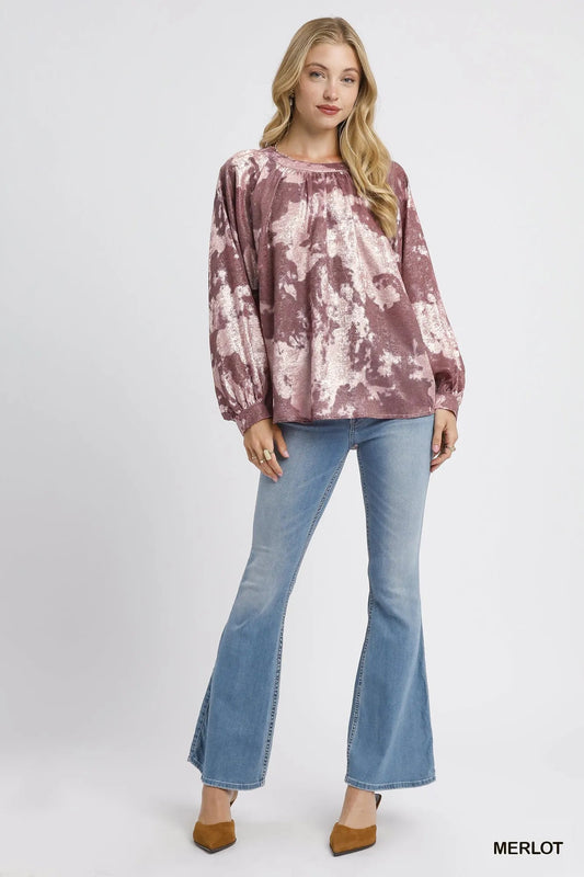 Umgee Metallic Fabric Blouse with Balloon Sleeves - Jennie Dots