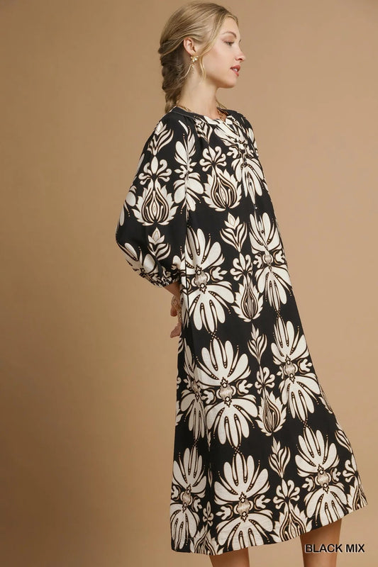 Umgee Mix Abstract Floral Print Midi Dress - Jennie Dots
