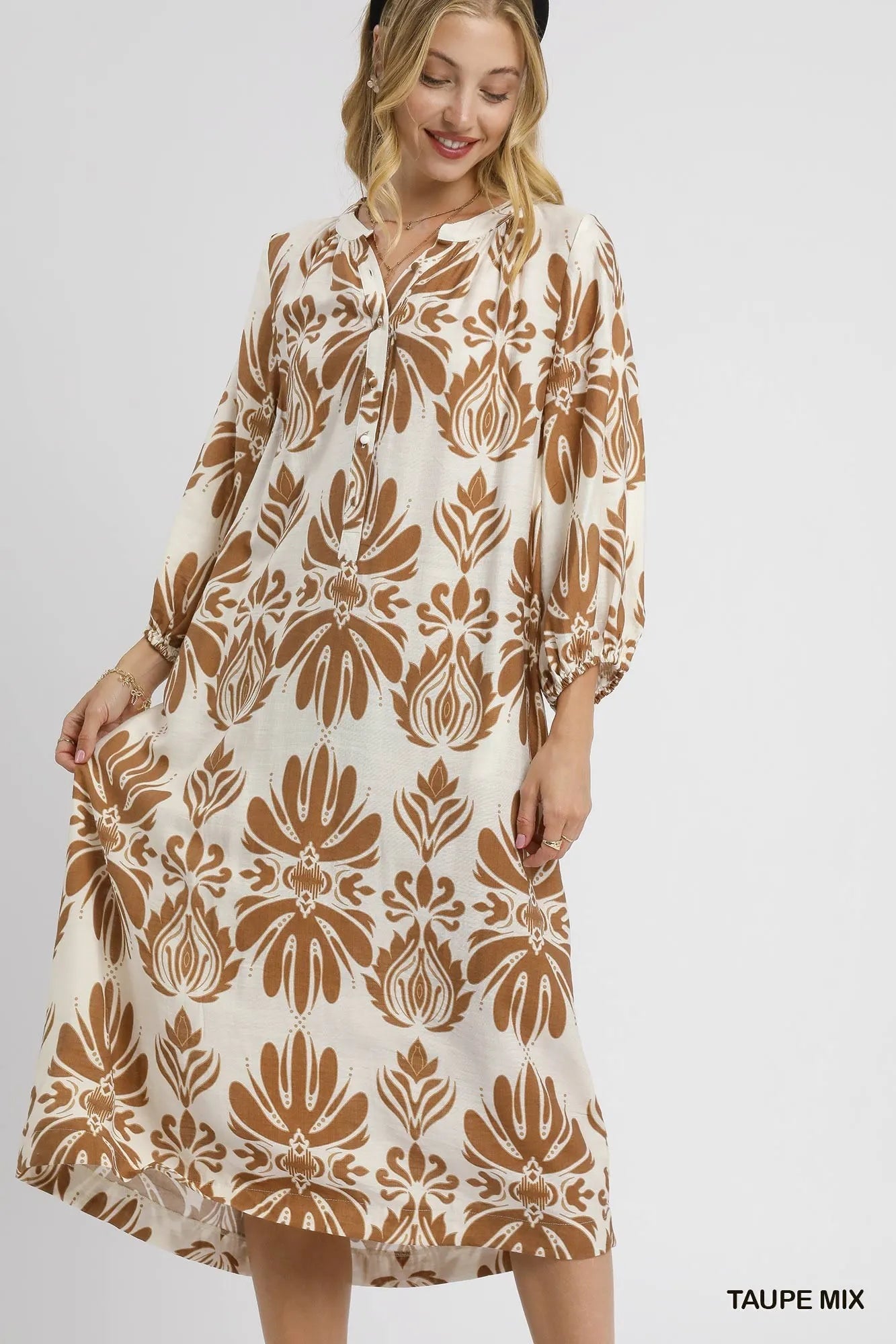 Umgee Mix Abstract Floral Print Midi Dress - Jennie Dots
