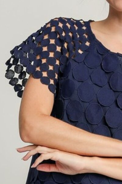 Umgee Mixed Polka Dot Lace Raglan Sleeve Boxy Cut Top - Jennie Dots