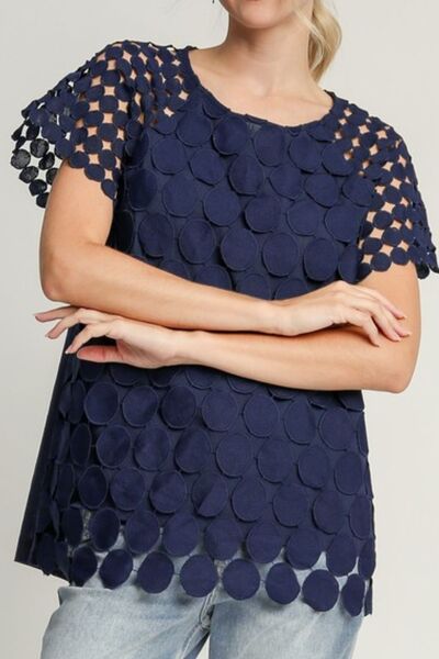 Umgee Mixed Polka Dot Lace Raglan Sleeve Boxy Cut Top - Jennie Dots