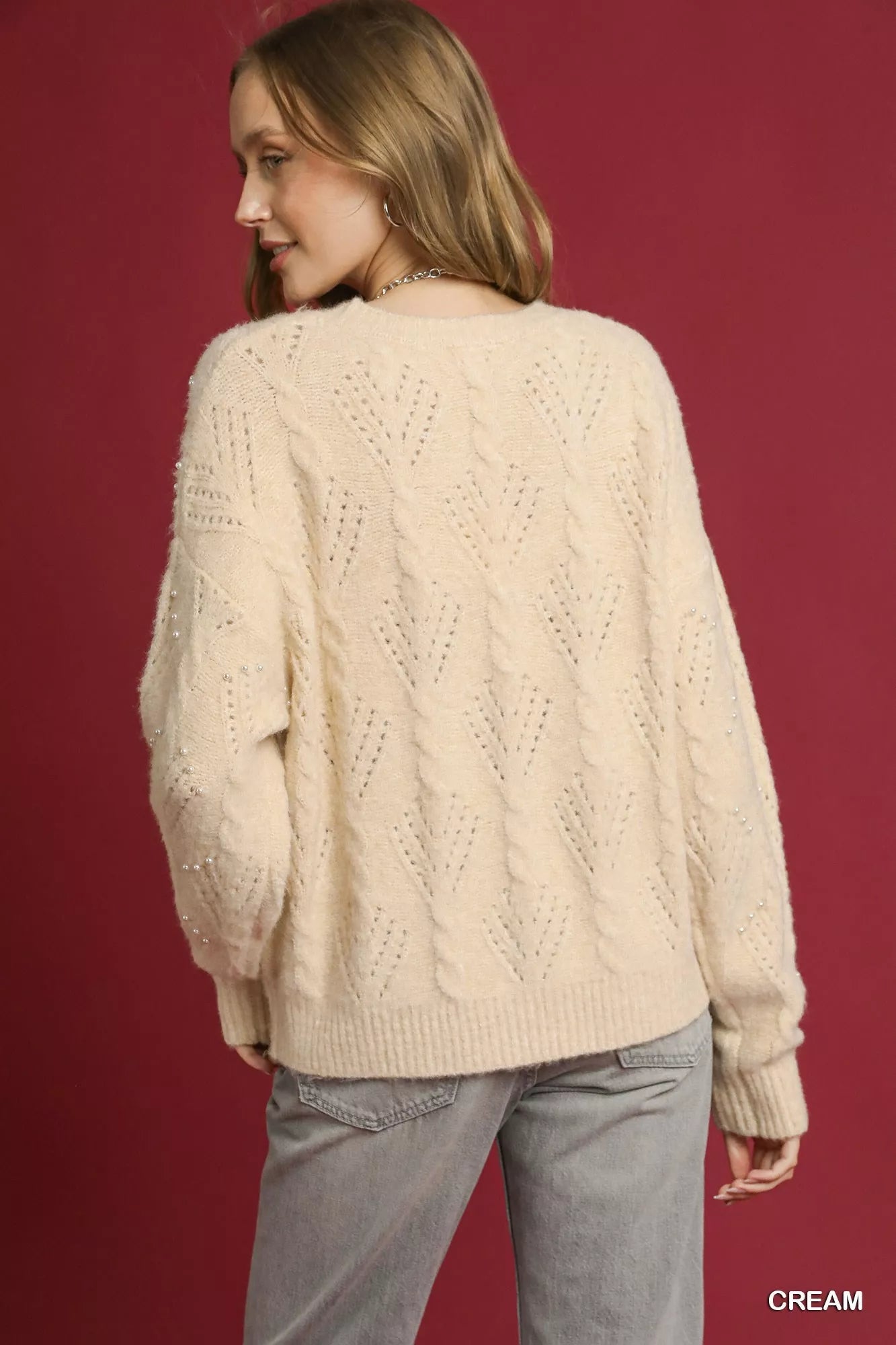 Umgee Pearl - Embellished Long Sleeve Sweater - Jennie Dots