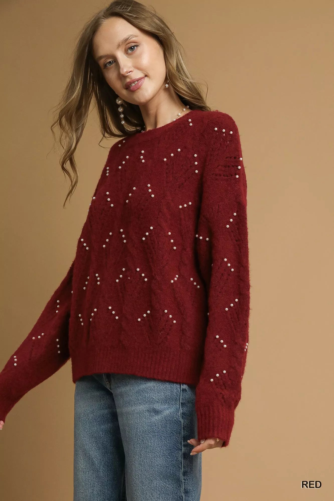Umgee Pearl - Embellished Long Sleeve Sweater - Jennie Dots