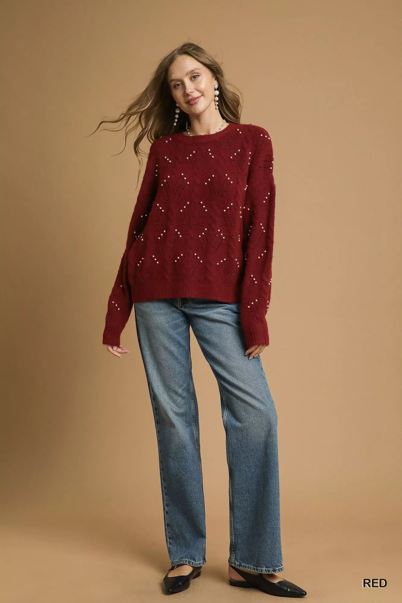 Umgee Pearl - Embellished Long Sleeve Sweater - Jennie Dots