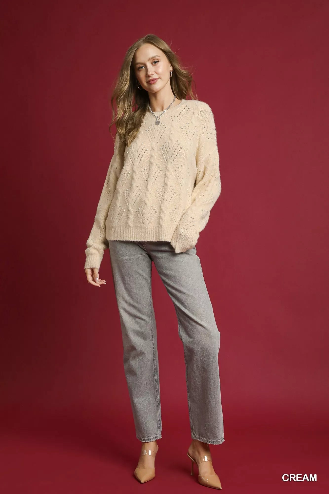 Umgee Pearl - Embellished Long Sleeve Sweater - Jennie Dots