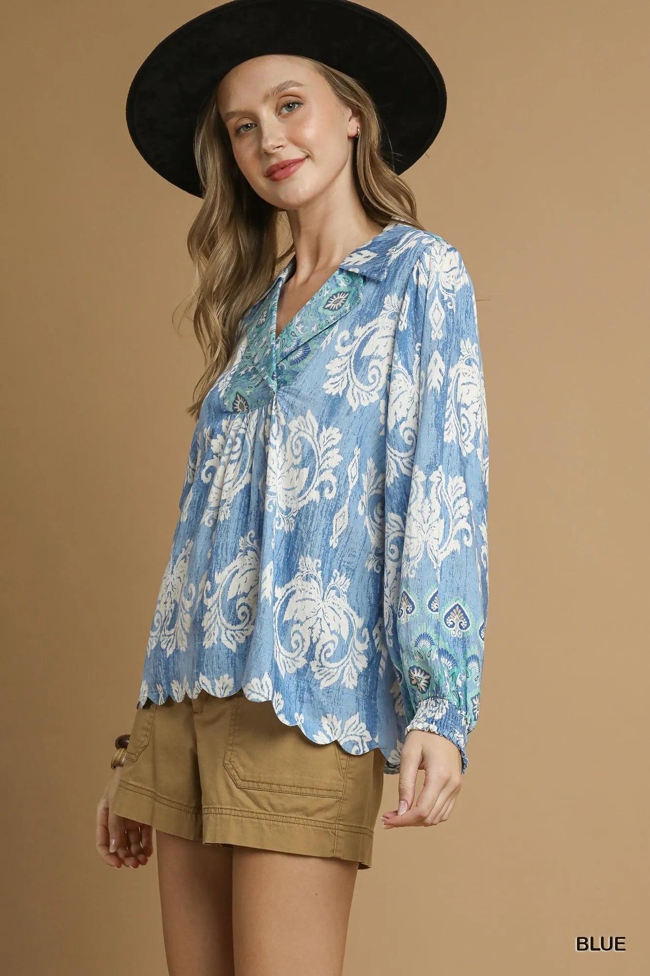 Umgee Printed Long Sleeve Blouse - Jennie Dots