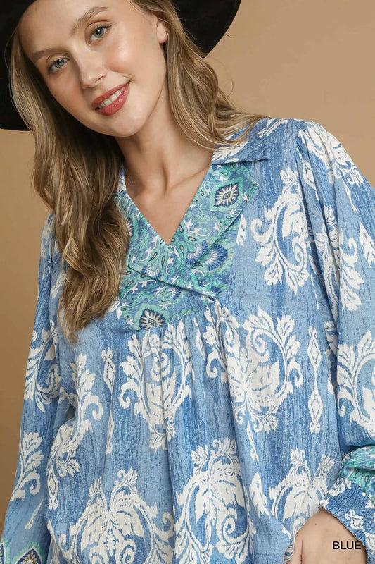 Umgee Printed Long Sleeve Blouse - Jennie Dots