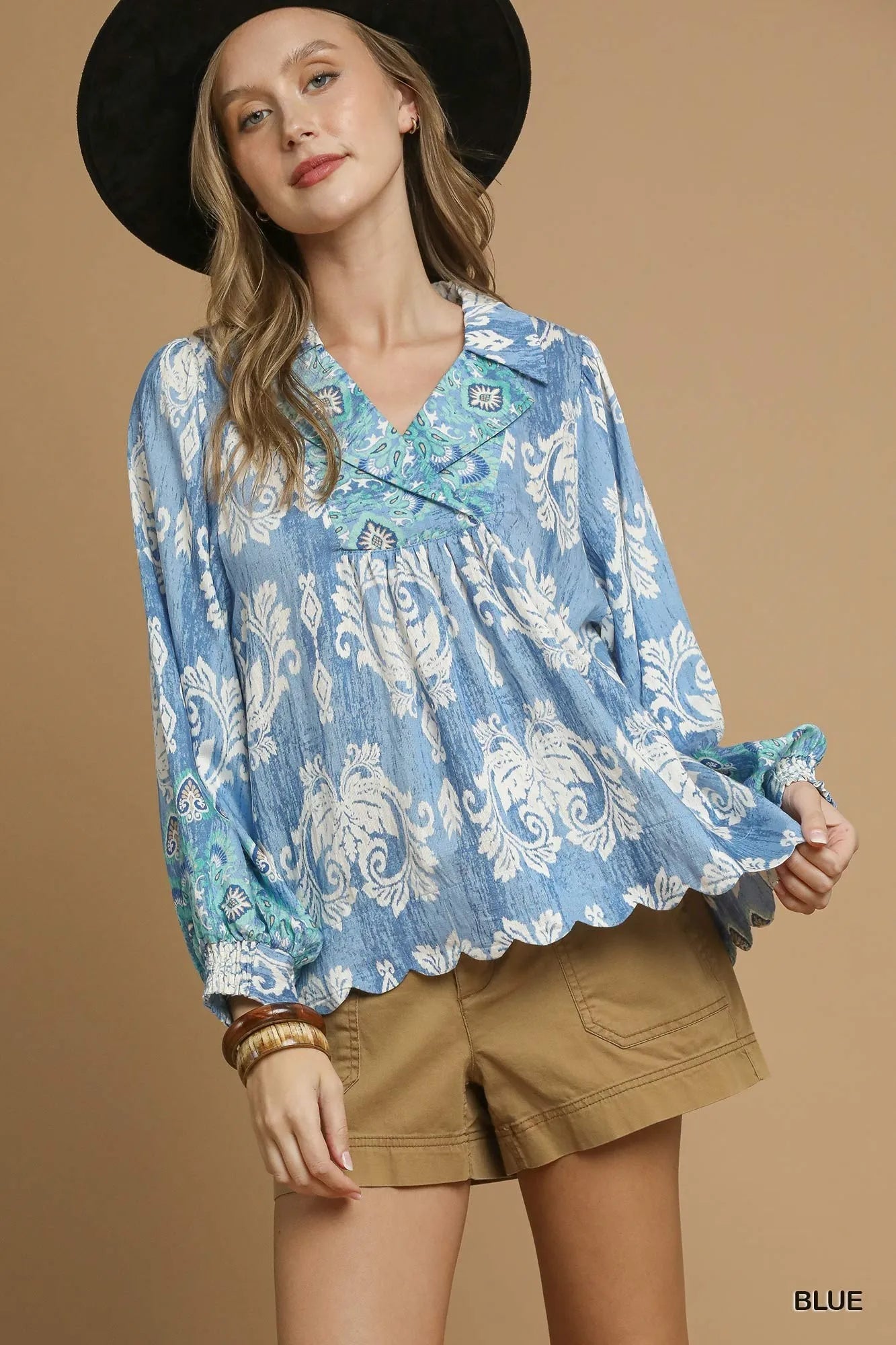 Umgee Printed Long Sleeve Blouse - Jennie Dots