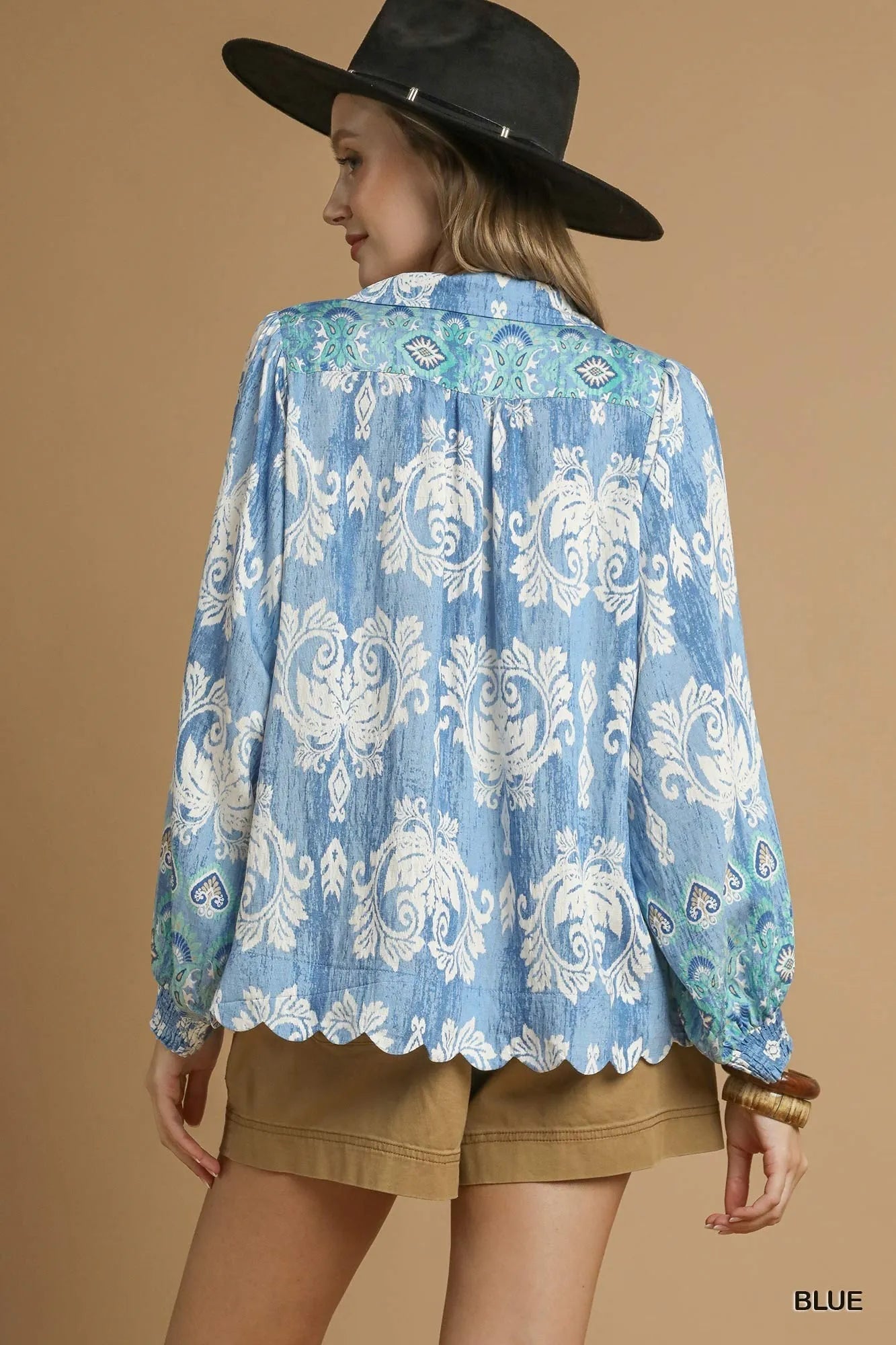 Umgee Printed Long Sleeve Blouse - Jennie Dots