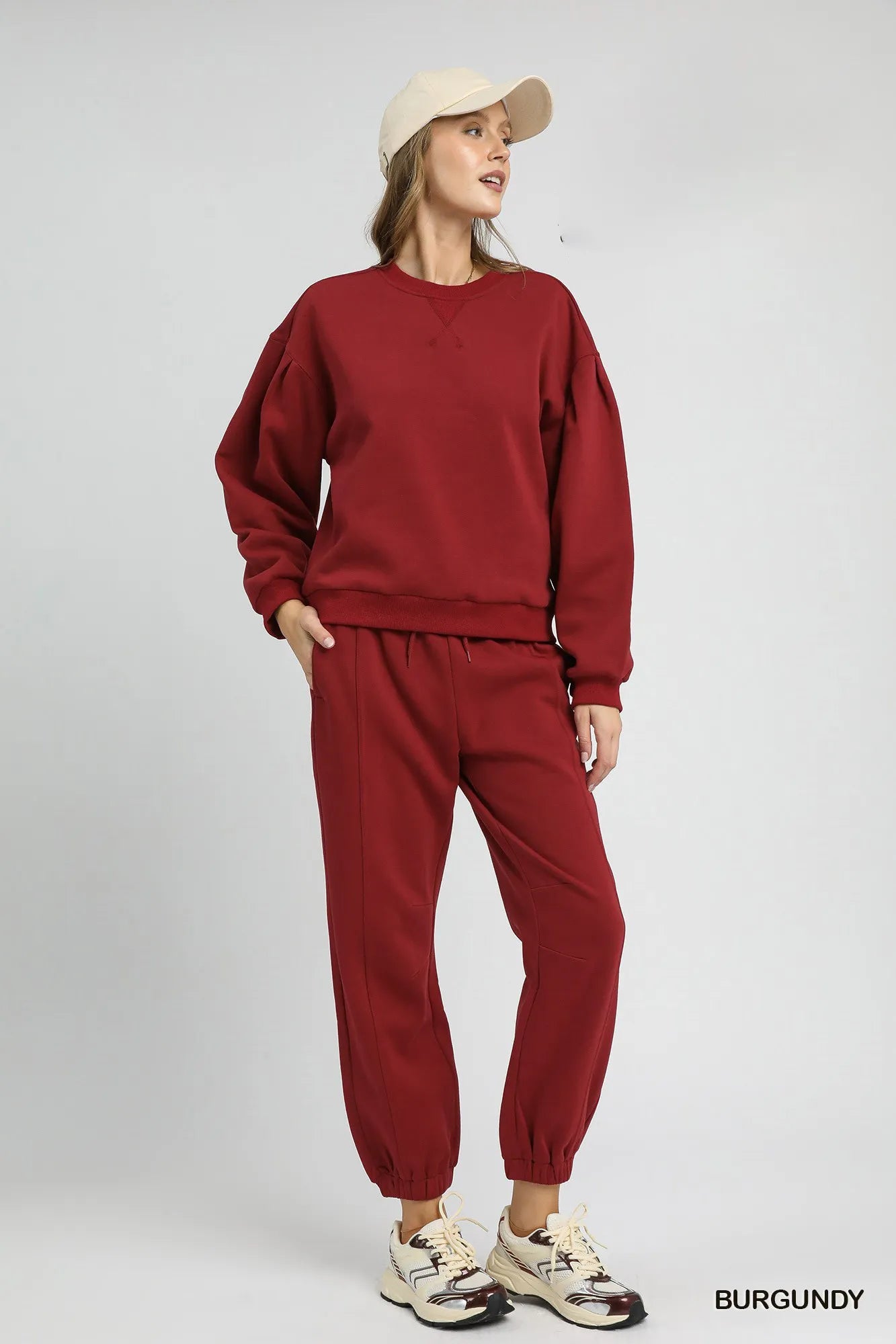 Umgee Round Neck Sweatshirt with Pleated Detail - Jennie Dots