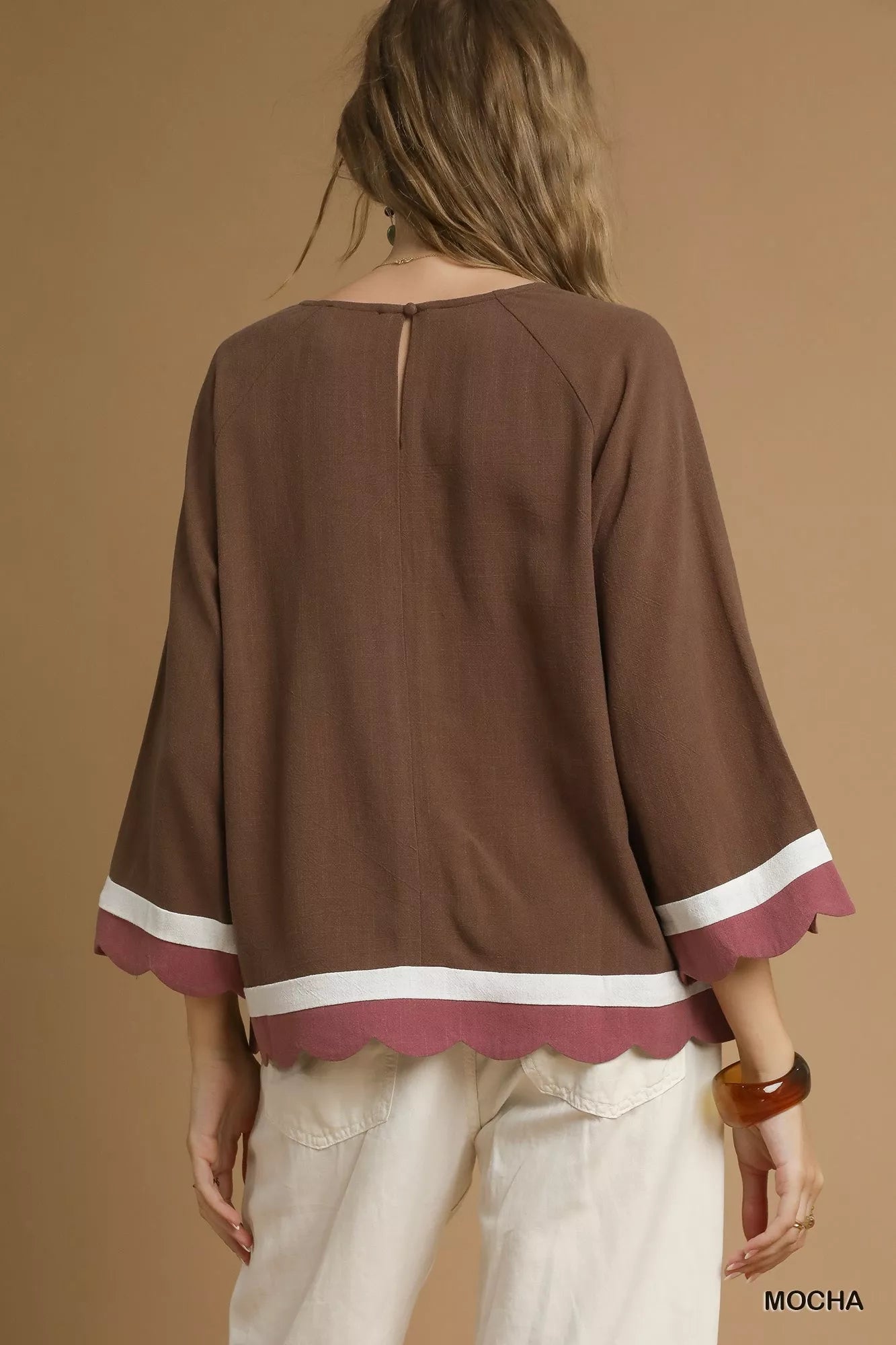 Umgee Scalloped Hem Color Block Top - Jennie Dots