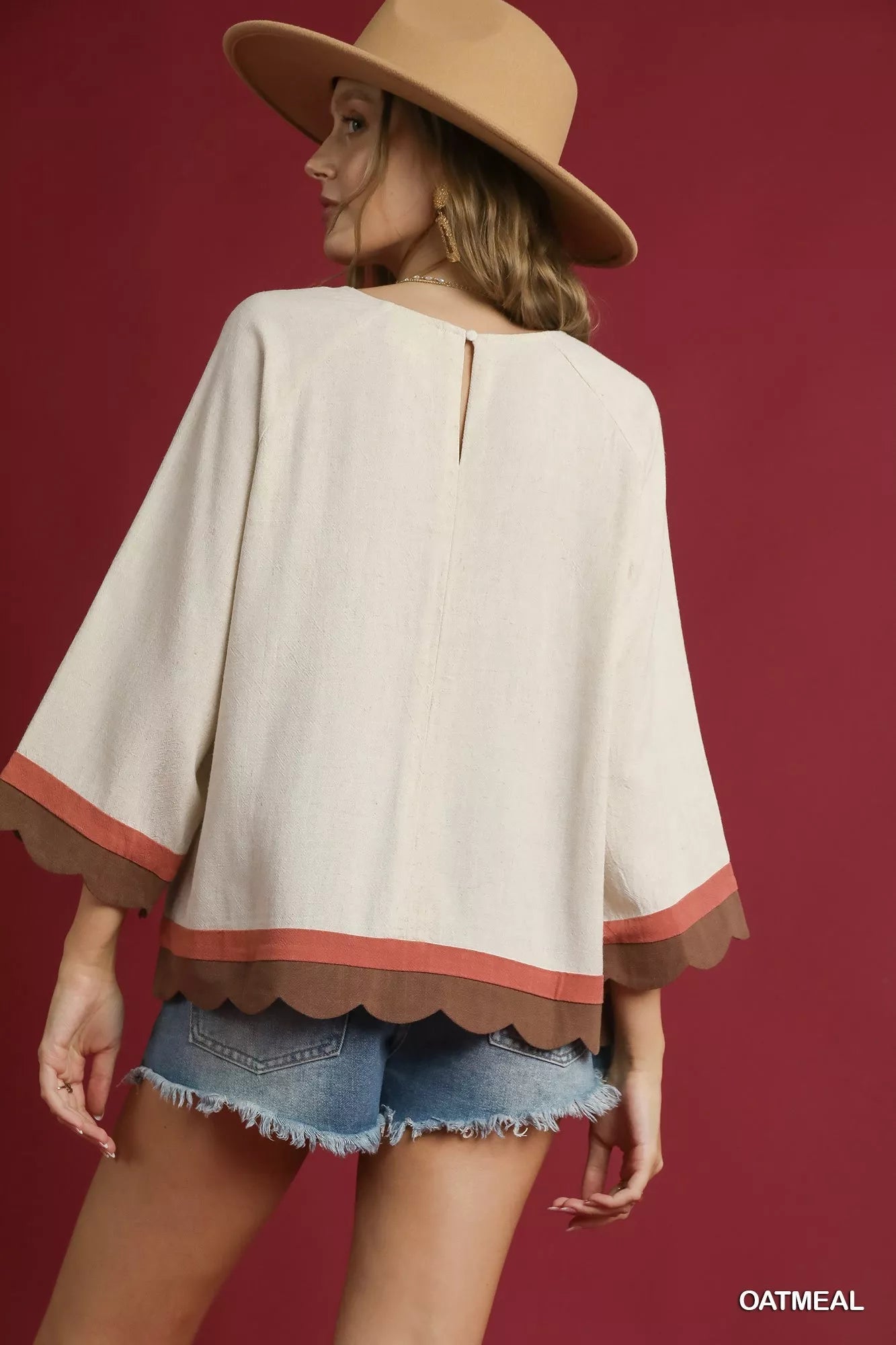 Umgee Scalloped Hem Color Block Top - Jennie Dots