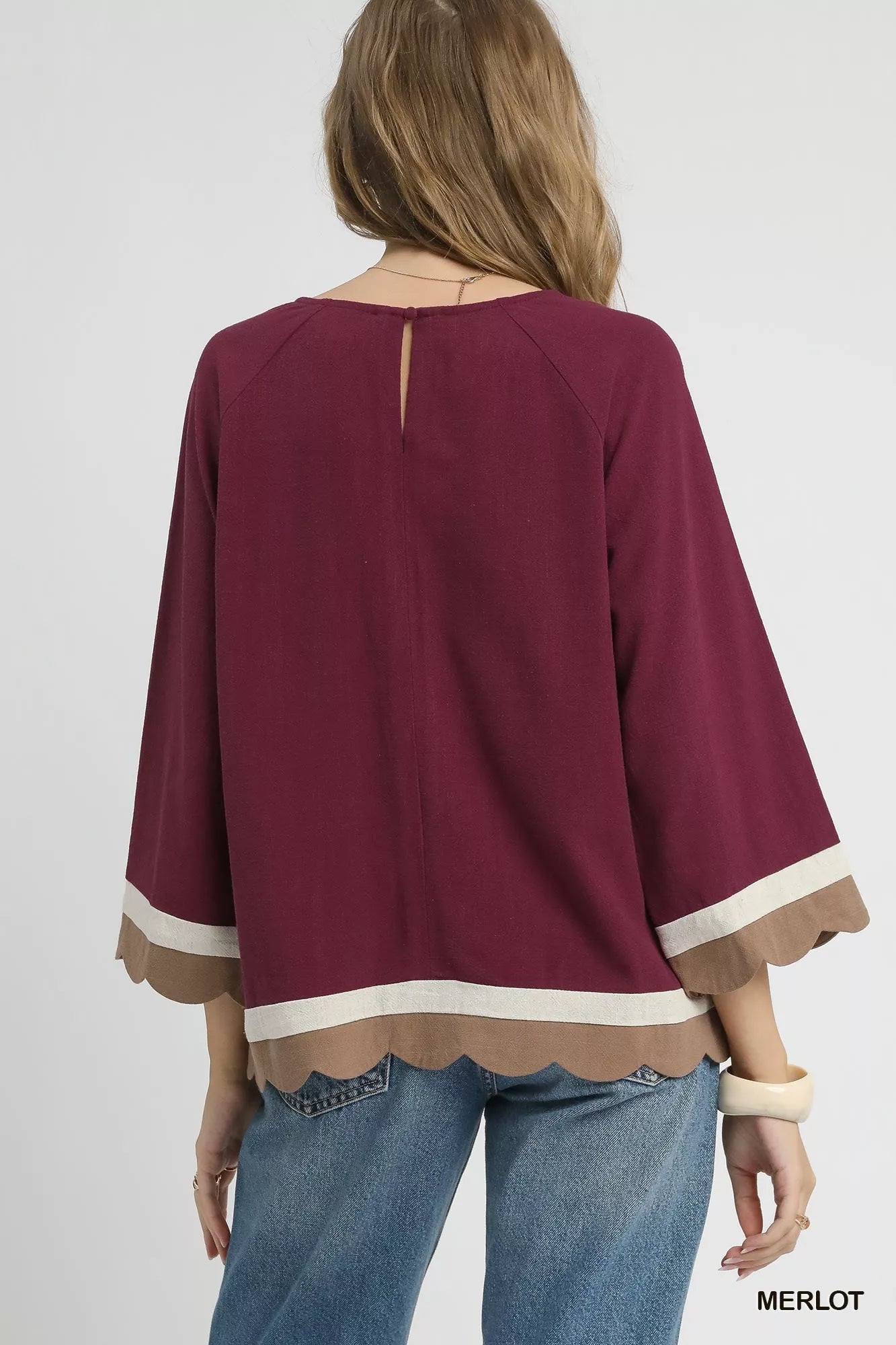 Umgee Scalloped Hem Color Block Top - Jennie Dots