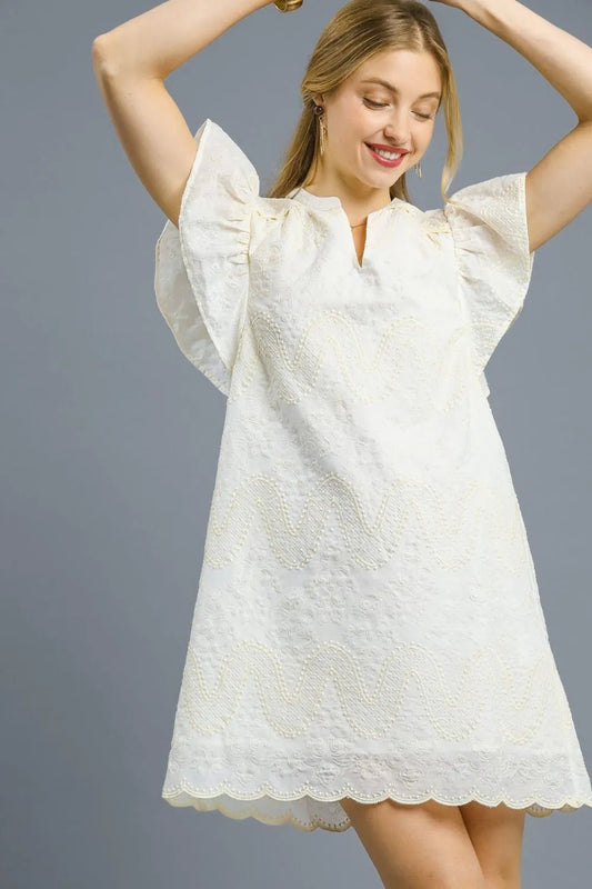 Umgee Scalloped Hem Embroidered Mini Dress - Jennie Dots