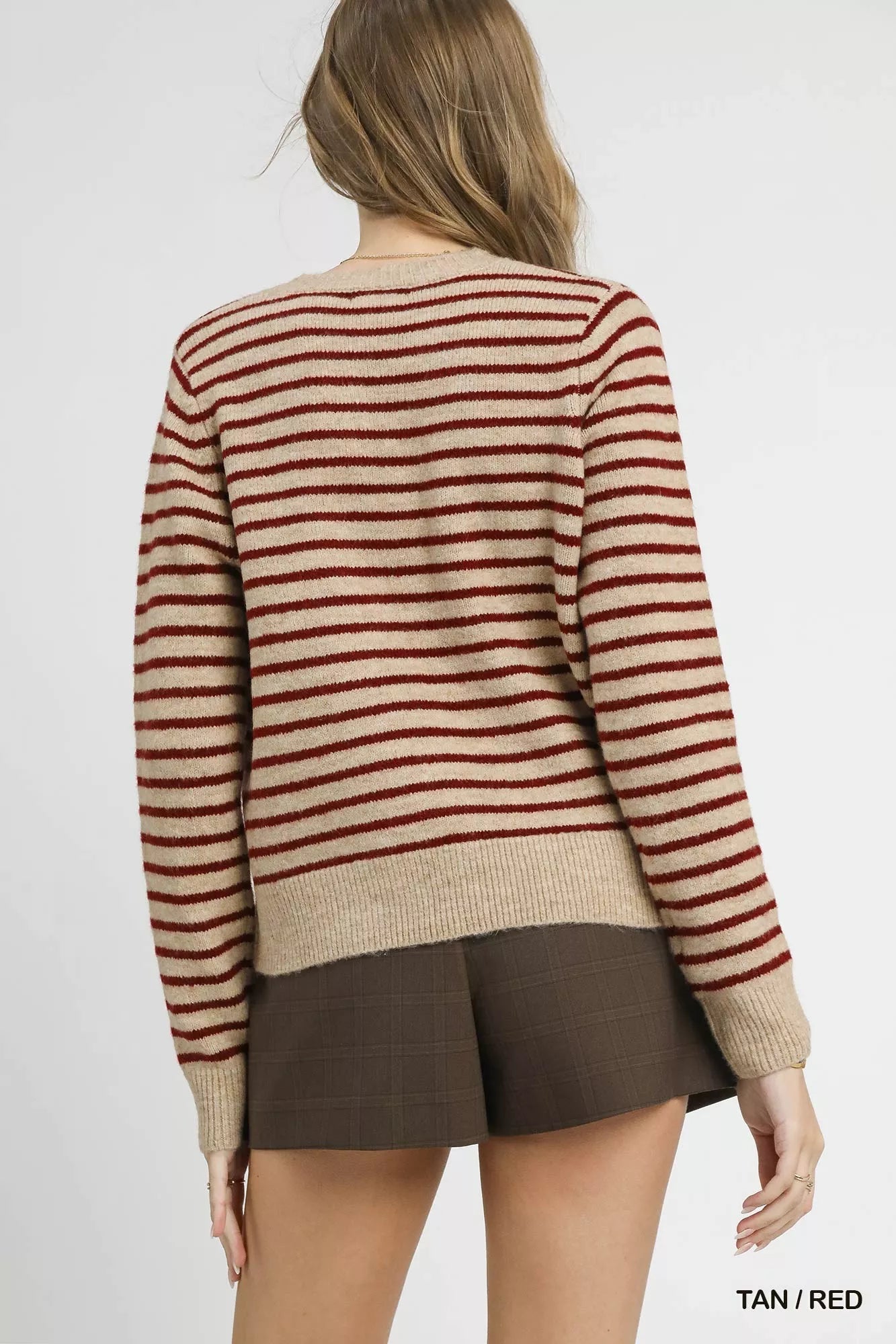 Umgee Striped Button - Up Knit Cardigan - Jennie Dots