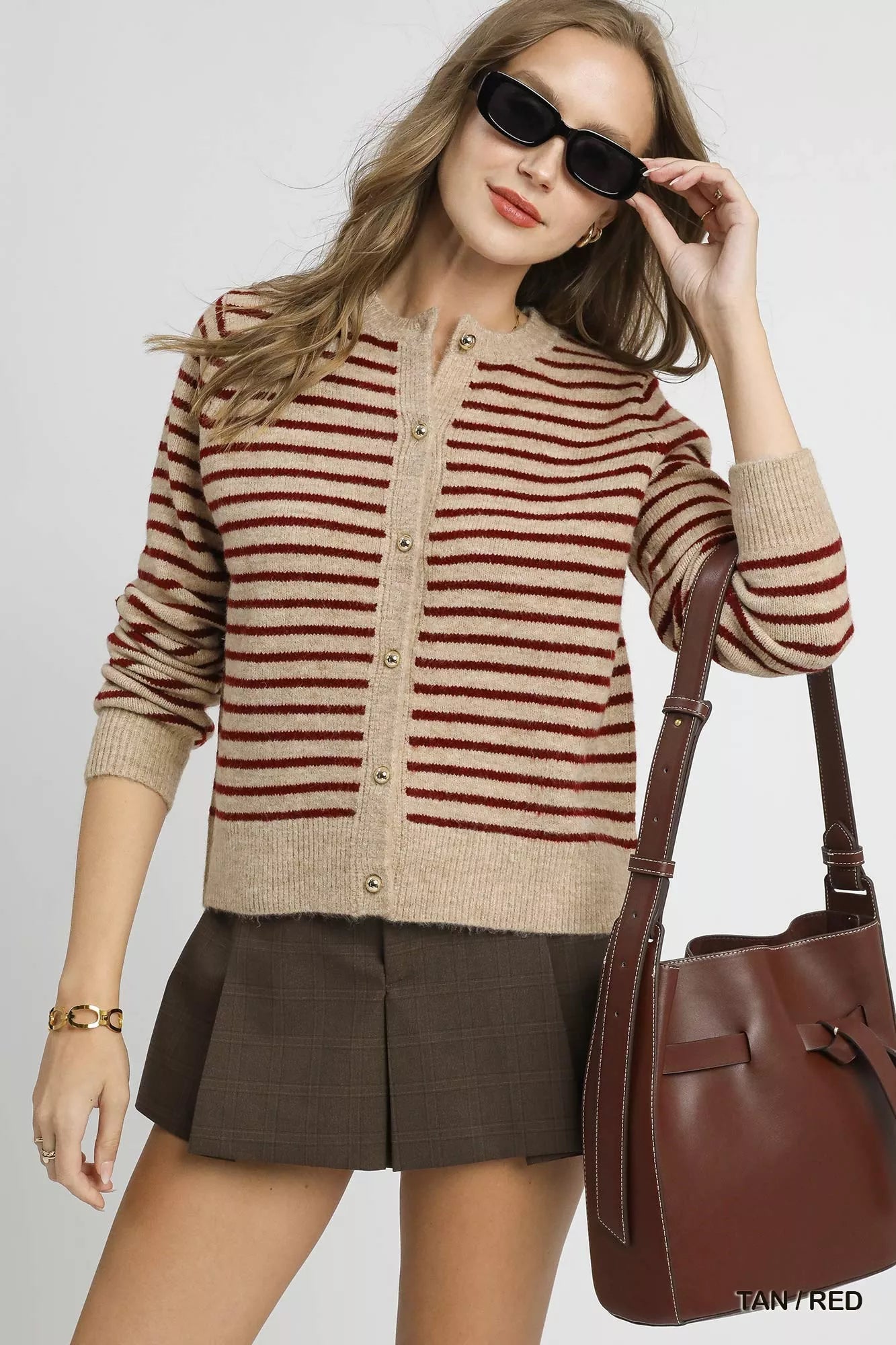 Umgee Striped Button - Up Knit Cardigan - Jennie Dots