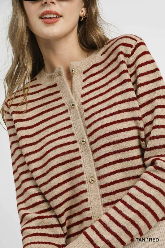 Umgee Striped Button - Up Knit Cardigan - Jennie Dots