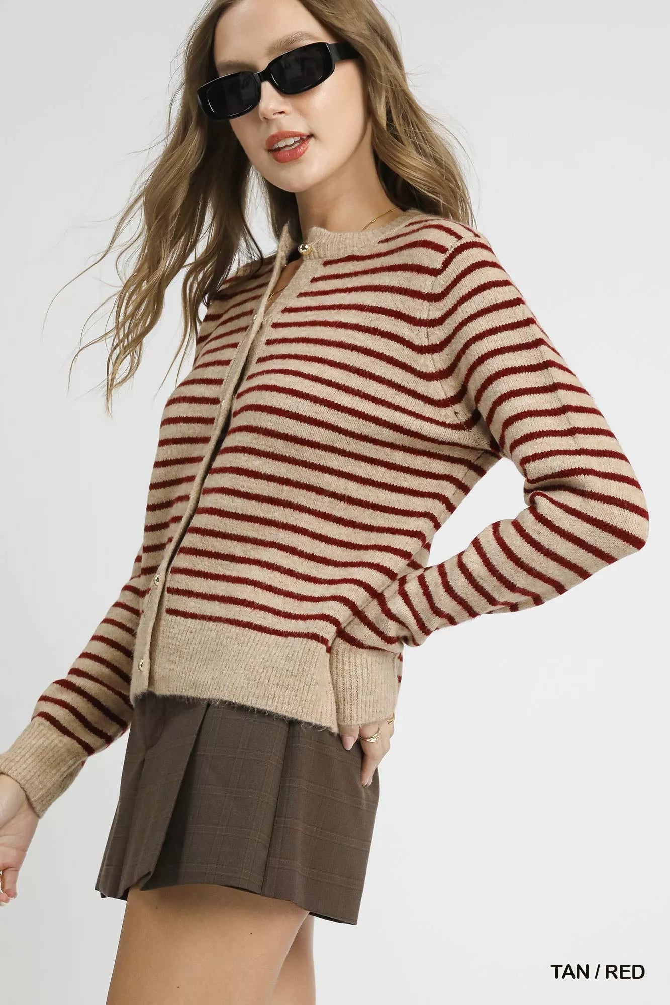 Umgee Striped Button - Up Knit Cardigan - Jennie Dots