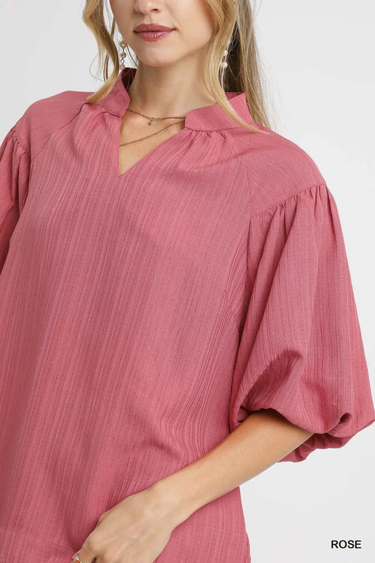 Umgee Textured Puff Sleeve Blouse - Jennie Dots