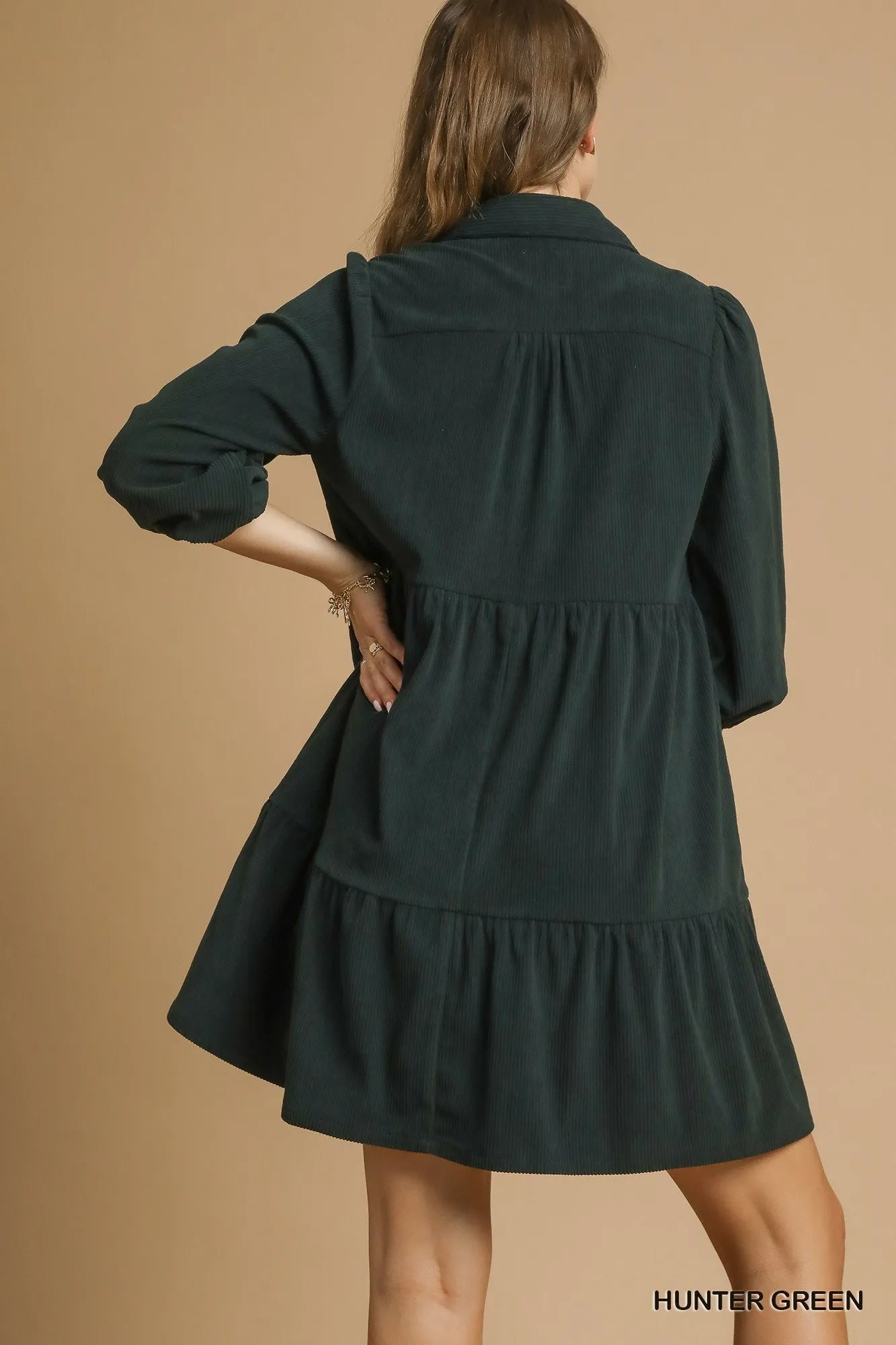 Umgee Tiered Johnny Collar Balloon Sleeve Dress - Jennie Dots