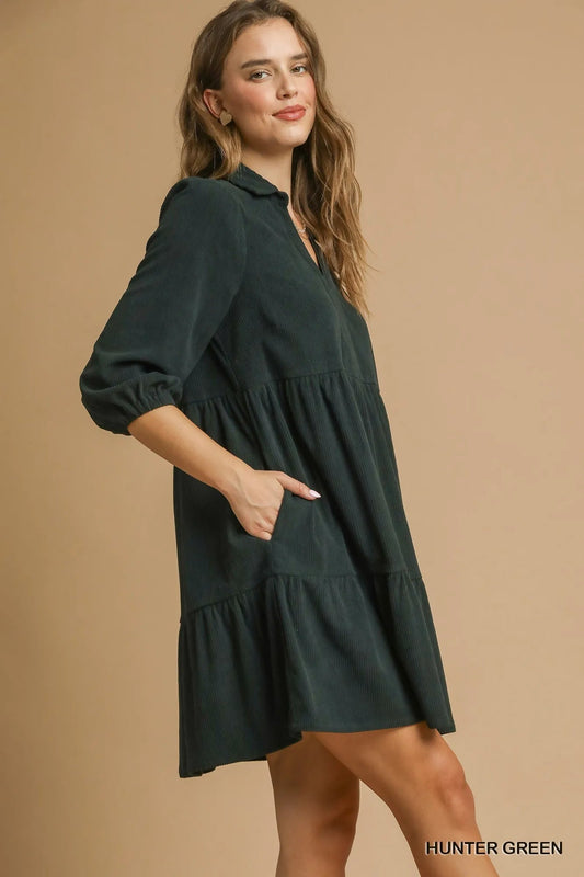 Umgee Tiered Johnny Collar Balloon Sleeve Dress - Jennie Dots