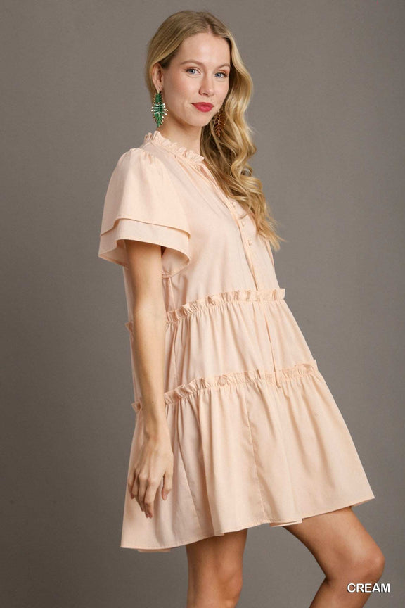 Umgee Tiered Ruffle Swing Dress - Short Sleeve Dress - Jennie Dots