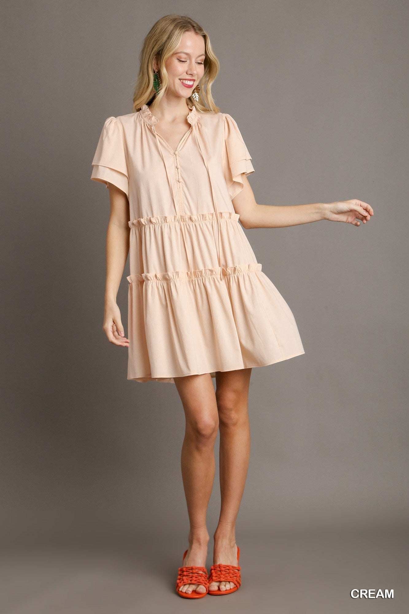 Umgee Tiered Ruffle Swing Dress - Short Sleeve Dress - Jennie Dots