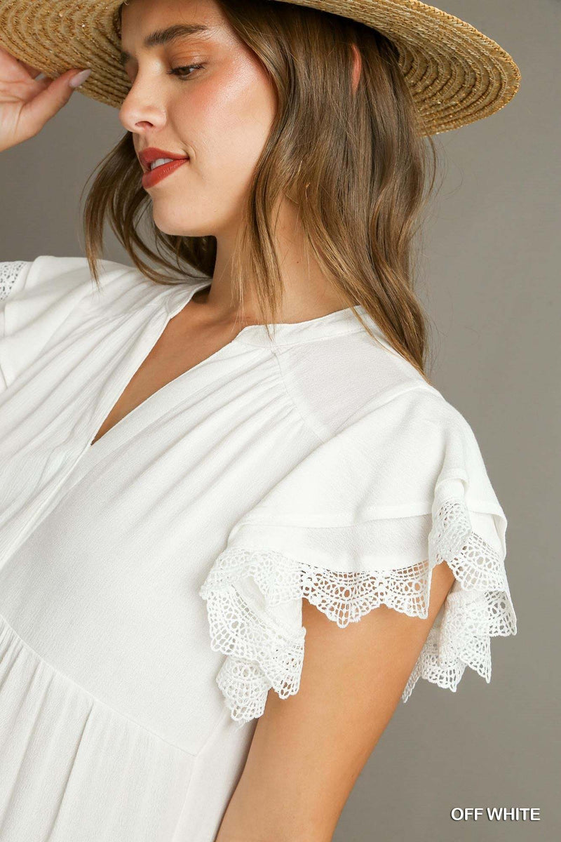Umgee Tiered Split Neck Midi Dress - Jennie Dots