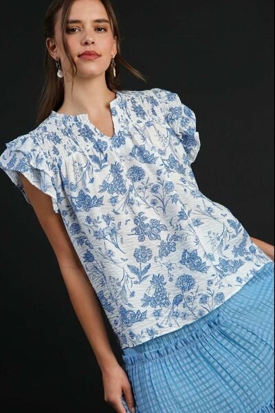 Umgee Two Tone Boxy Cut Floral Print - Jennie Dots