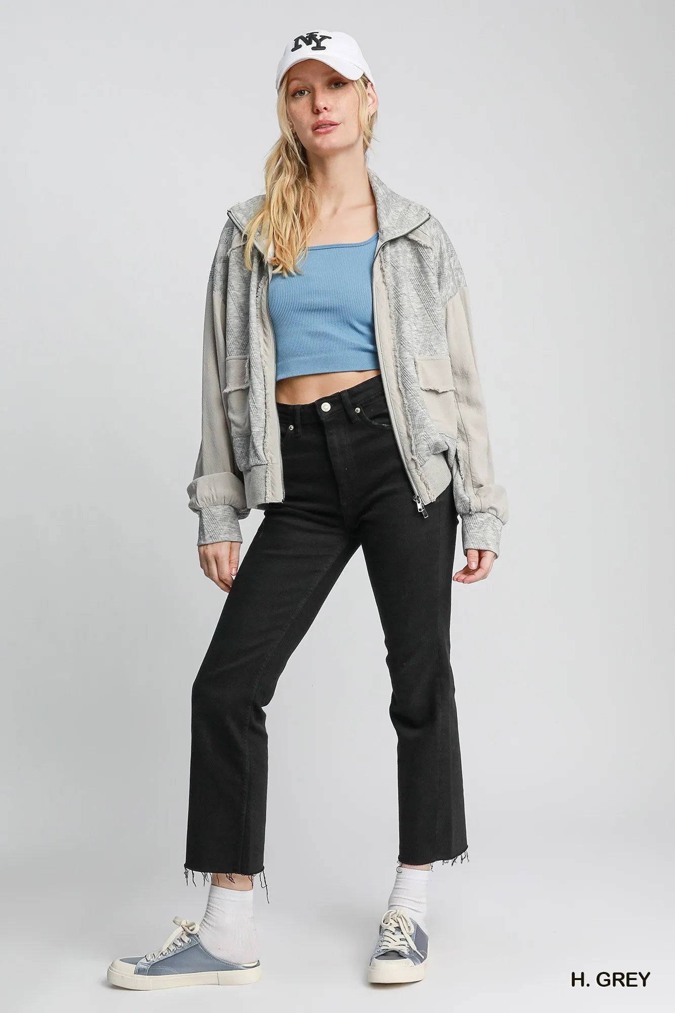 Umgee Two - Way Jacquard Zip - Up Jacket - Jennie Dots